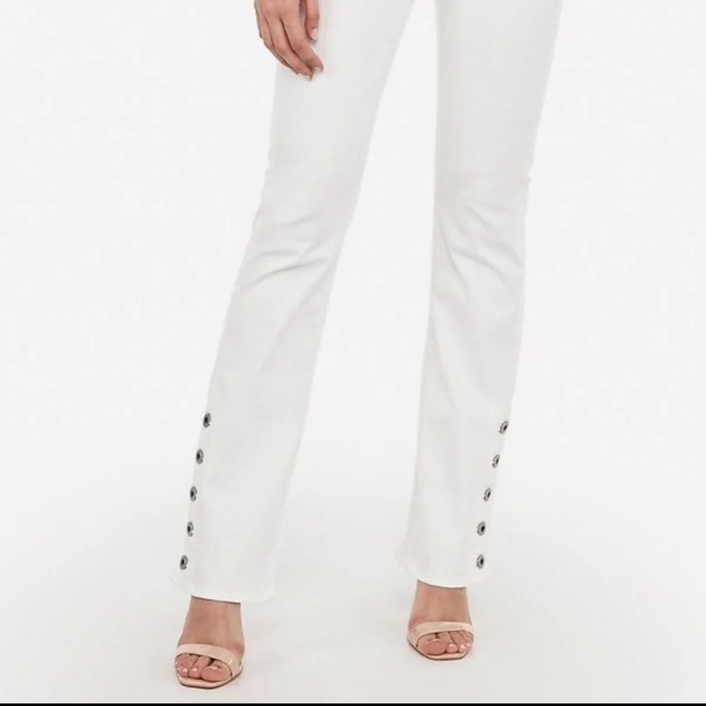 Express White Button Hem Bootcut Jeans 2